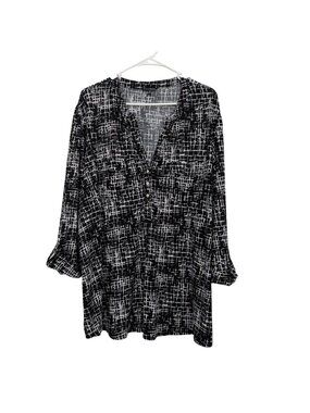 Ava & Grace Womens Black & White Printed Tunic Top 3X Long Sleeve Lightweight
